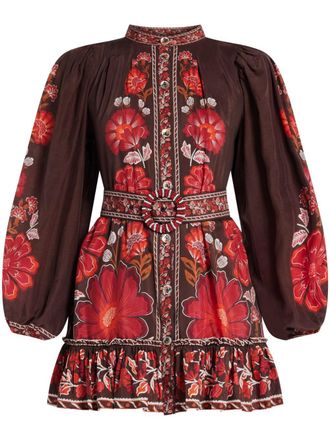 Farm Rio floral-print mini dress - women - Cotton - L - Brown