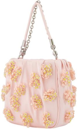 Self Portrait Womens Floral Beaded Shoulder Bag Pink Synthetic