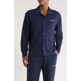 Museum of Peace and Quiet Wordmark Waffle Knit Shirt Jacket in Navy at Nordstrom Rack, Size X-Large