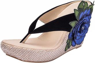 Generic cfpqv Womens Mules with Heel Flip Flop, Womens Platform Toe Separator Sandals, Non-Slip Slippers, Flowers Flip Flops, Summer Slippers, Wedge Heel Summ