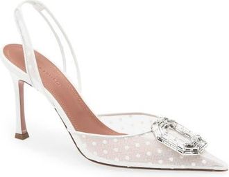 Amina Muaddi Camelia Swiss Dot Slingback Pump in White Polka Dot Lace at Nordstrom, Size 10.5Us