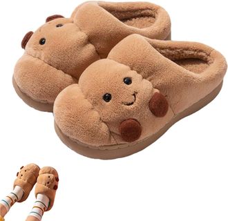Generic Croissant Fuzzy Slippers, Warm Non-Slip Indoor Fluffy Cute Slippers, Cartoon Croissant Slipper for Women House Shoes (Brown, 3.5, Adult, Women, 3.5, N