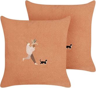 Beliani Conjunto de 2 cojines decorativos de tejido naranja 45x7cm