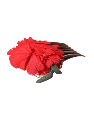 Dolce & Gabbana Red Silk Floral Gold Brass Women Hair Comb Accessory