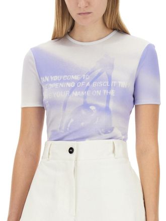 Jil Sander Logo-Embellished Viscose T-Shirt - Blue