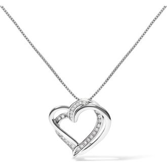 House of Brilliance 925 Sterling Silver 1/10ct TDW Diamond Double Heart Pendant Necklace at Nordstrom