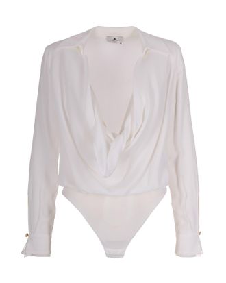 Elisabetta Franchi Regular Fit Georgette Bodysuit with Structured Shoulders