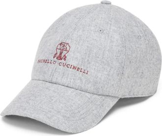 Brunello Cucinelli Petten van scheerwolflanel - Heren - Petten - Grijs - L - Wol - Accessoires