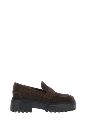 Hogan Brown Leather Brushed Penny Loafers