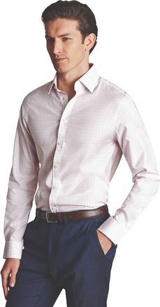 CHARLES TYRWHITT Triple Check Non-Iron Twill Slim Fit Shirt Single Cuff in Pink at Nordstrom, Size 15.5L