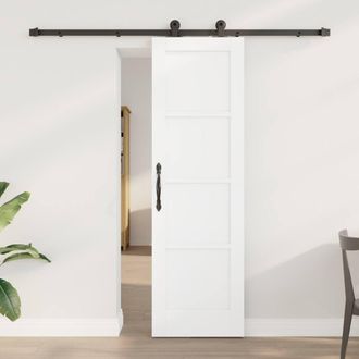 Berkfield Home Sliding Door with Hardware Set White 61x198.5 cm Solid Wood Pine