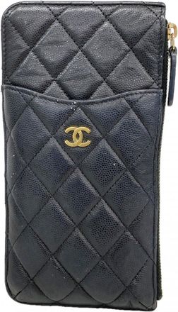 Chanel Black Grained Calfskin Long Wallet (Bi-Fold) (Pre-Owned)