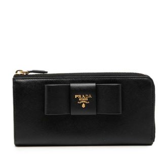 Prada Black Leather Long Wallet (Bi-Fold) (Pre-Owned)