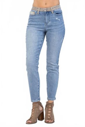 Judy Blue Womens Cheetah Camo Block High Waist Slim Jeans In Blue