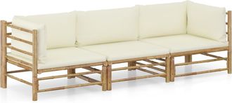 vidaXL Vidaxl - Set De Muebles De Jard&iacute;n 3 Piezas Bamb&uacute; Y Cojines Blanco Crema