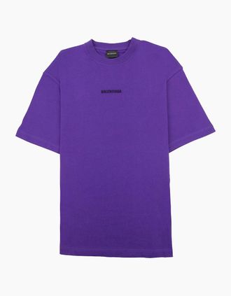 Balenciaga Mens Balenciaga Embroidered Medium Fit Logo T Shirt Purple 5162 - Size: 38
