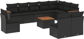 vidaXL Set De Sof&aacute;s De Jard&iacute;n 11 Pzas Y Cojines Rat&aacute;n Sint&eacute;tico Negro Vidaxl