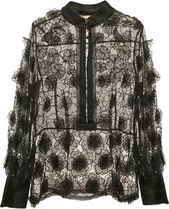 Cavalli pre-owned floral-appliqu&eacute; blouse - Black
