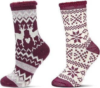 MeMoi Assorted 2-Pack Terry Cushioned Crew Socks in Burgundy at Nordstrom, Size 9