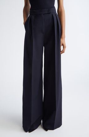 Max Mara Secolo Pleated Wool Blend Seersucker Pants in Ultramarine at Nordstrom, Size 12