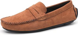 Generic Mens Loafers Shoe Suede Vamp Penny Loafer Stitching Details Round Toe Lightweight Comfortable Slip Resistant Casual Slip-ons(White/Navy Stripe,6.5 UK)