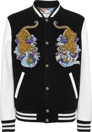 Philipp Plein College Bomber Tattoo - Heren - Bomber jackets - Zwart - M - Wol - Jassen