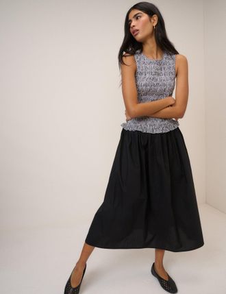 Nobody's Child Gingham Shirred Bodice Drina Midi Dress