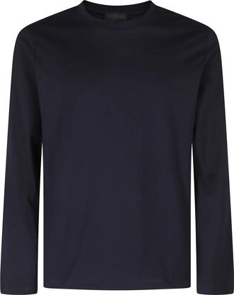 Dondup Regular-fit Crew-neck Jersey T-shirt - Heren - Longsleeves - Blauw - L - Katoen - Tops