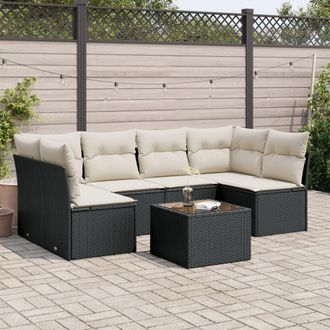 vidaXL Vidaxl - Set De Comedor De Jard&iacute;n 7 Pzas Y Cojines Rat&aacute;n Sint&eacute;tico Negro