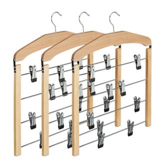 Relaxdays Percha M&uacute;ltiple De Madera, Antideslizante, Pantalones, Faldas, Pack De 3, Hxlxp: 45,5x39x2,5 Cm, Plata/natural - Relaxdays