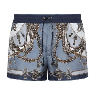 Dolce & Gabbana Beachwear, male, Blue, Size: XL Graphic-Print Swim Shorts