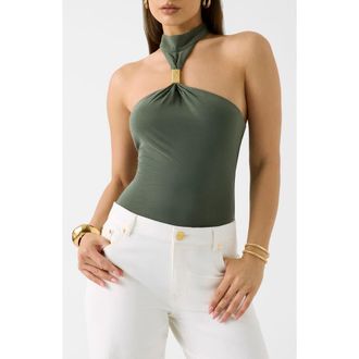 Marciano Soraya Embellished Halter Neck Top in Dark Green at Nordstrom, Size X-Small