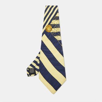 Versace Vintage Yellow/blue Print Silk Traditional Tie