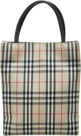 Burberry Beige Black Nylon Leather Tote Bag (Pre-Owned)