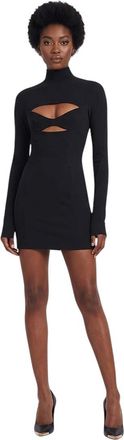 MUGLER Black Solid Turtle Neck Mini Dress