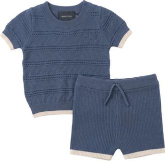 Hopscotch Textured Knit Short Sleeve Top and Shorts Set in Moonlight at Nordstrom, Size 18M