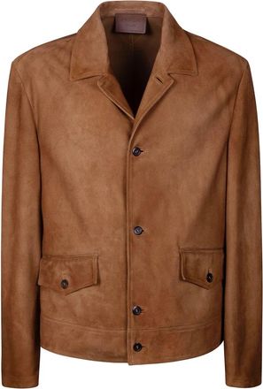 Prada Pocket Button Jacket - Heren - Leren en Su&egrave;de Jassen - Bruin - XL - Leer - Jassen