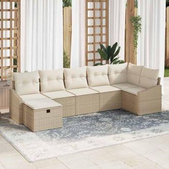 vidaXL Vidaxl - Conjunto De Sof&aacute; De Jard&iacute;n Con Coj&iacute;n 7 Pcs Beige Polirat&aacute;n