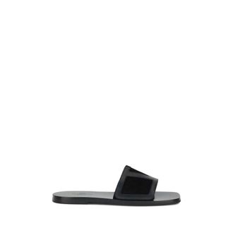 Valentino Garavani Black Calf Leather Bos Taurus Flat Mens Sandals