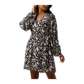 Another Label Zwarte Bloemen Mini Jurk - Dames - Korte kleedjes - Zwart - M - Polyester - Kleedjes