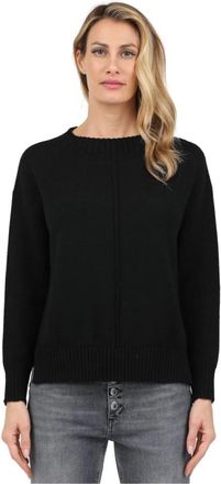 Alpha Studio Merino Wol Lange Mouw Ronde Hals Trui - Dames - Ronde hals truien - Zwart - M - Wol - Truien & Vesten