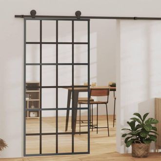 vidaXL Vidaxl - Puerta Corredera Esg Vidrio Y Aluminio Negra 102x205 Cm