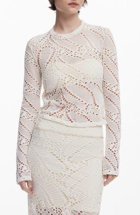 Desigual Open Stitch Long Sleeve Top in Light Beige at Nordstrom, Size X-Small