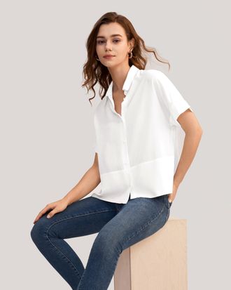 LilySilk Casual Short Sleeves Loose Silk Shirt for Women