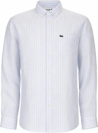 Lacoste Regular Fit Gestreepte Linnen Overhemd - Heren - Casual Overhemden - Wit - M - Linnen - Overhemden