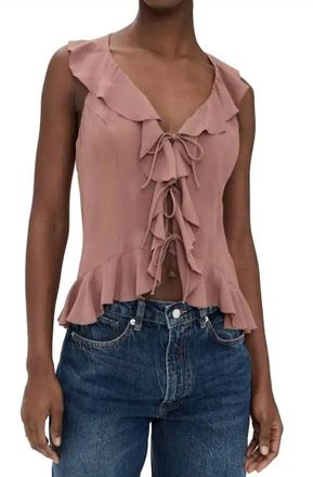 Reformation Paulette Ruffle Tie Front Tank In Mink
