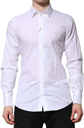 Dolce & Gabbana White Cotton GOLD Long Sleeves Formal Mens Shirt (Pre-Owned)