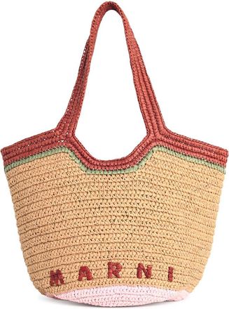 Marni Hobo-Tasche Seaside aus Raffiabast in Burgunderrot und Rosa