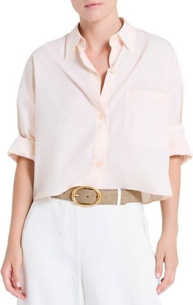 TWP Next Ex Crop Cotton Button-Up Shirt in Creme De Peche at Nordstrom, Size X-Small