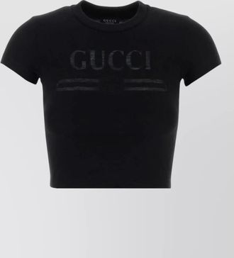 Gucci cotton-blend cropped logo-print t-shirt